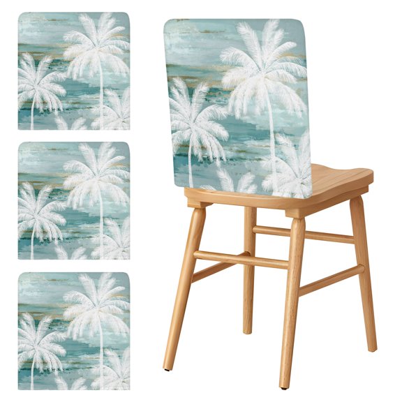 Chair Covers Set of 4 Tropical Palm Trees Chair Slipcover Protector Stretch Chair Covers Summer Coastal Teal Chair Back Covers for Dining Chairs Kitchen Dinner Home Party Decor