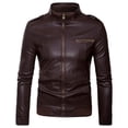 thumbnail image 2 of Herrnalise Men's Fashion Casual Work Clothes Leather Coat Long Sleeve Lapel Pocket Zipper Fitted Jacket Suit Coat Coffee, 2 of 4
