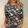 thumbnail image 2 of Women's Floral Print Fashion Tees Casual Crewneck 3/4 Sleeve Loose T Shirt Ladies Blouses Shirts, 2 of 5