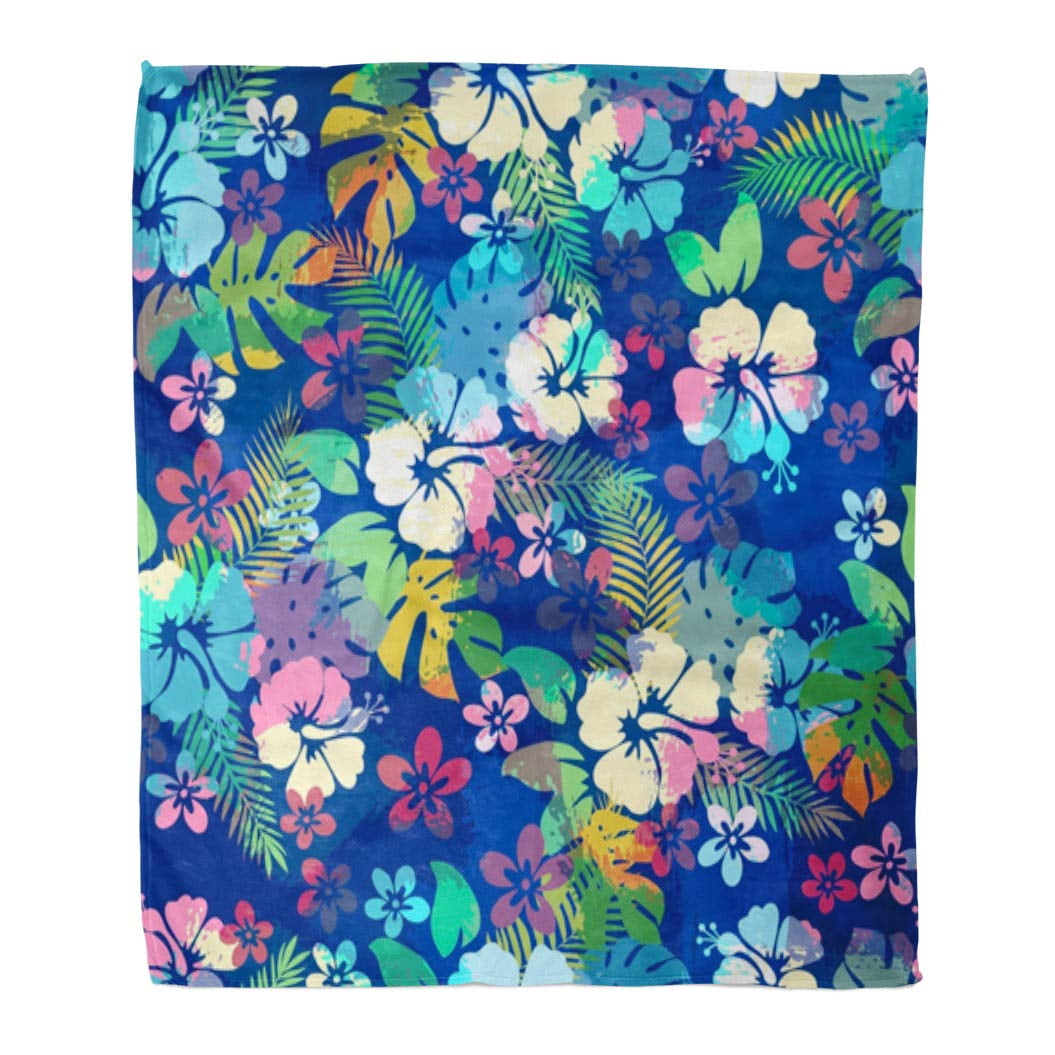 Ashleigh Flannel Throw Blanket Blue Beach Hawaiian Tropical Floral For Endless Hibiscus Flowers Soft For Bed Sofa And Couch 50x60 Inches Walmart Com Walmart Com