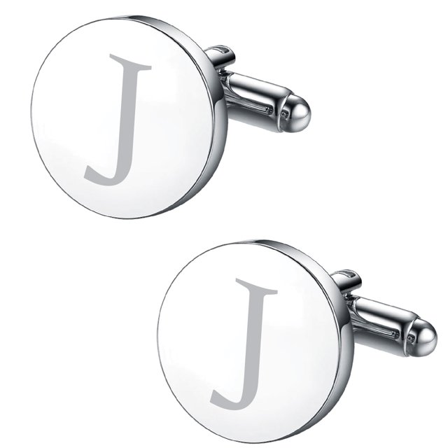 BodyJ4You 2PC Cufflinks Engraved Personalized Initials Letter J Formal Button Shirt Gift Box Set