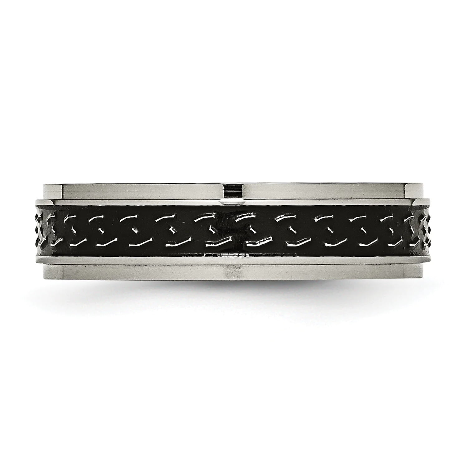 Titanium Ridged Edge Black Enamel Braid Design 6mm Polished Band