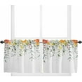 thumbnail image 2 of 36 Inch Long Tier Curtains Rod Pocket Kitchen Valance Curtains Short Window Curtains for Kitchen Spring Watercolor Tulip Plant Leaves Curtains for Cafe Kitchen Basement, 2 Panels,27.5"x36", 2 of 5