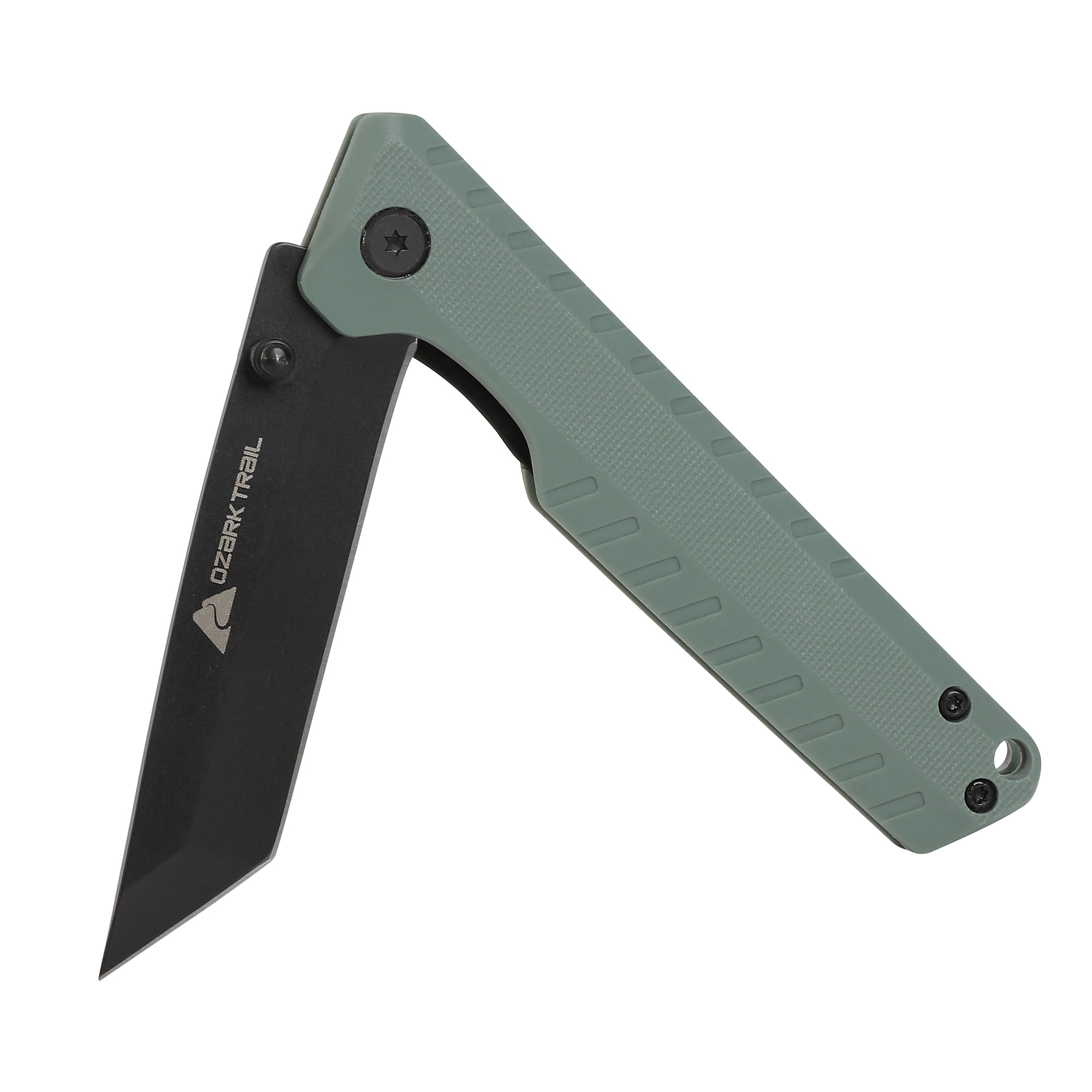 Ozark Trail Shadow 7.5 in Tanto Folding Knife, 3.25 in Stainless Steel Blade with Titanium Coating, Green