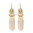 thumbnail image 2 of Walbest 1 Pair Women Faux Feather Earrings Vintage Bohemian Earrings Long Drop Dangle Earrings With Dream Catcher Design, Alloy Women Fashion Long Earrings for Daily Wear, 2 of 7
