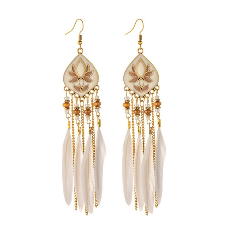 Orecchini Pendenti Nappine Argento Orecchini Boho Con Nappe E Perle Lunghe - Stile Etnico, Argento, Regalo Perfetto, Nuovo Con Etichette Orecchini
