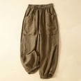 thumbnail image 2 of Womens Travel Pants Cotton And Linen Casual Harem Pants Versatile Large Pocket Wide Leg Nine Point Casual Trousers Soft & Comfortable 2Xl Pants For Women, 2 of 9