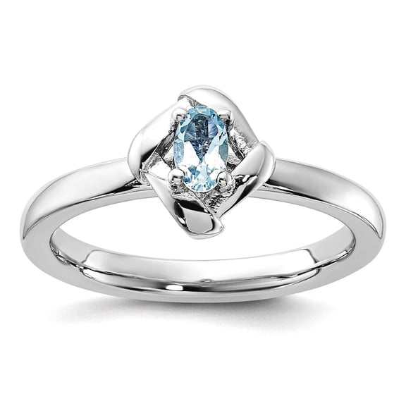 925 Sterling Silver Stackable Aquamarine Ring Size 7 Stackable Ring for Women - 3.2 Grams .23 cwt