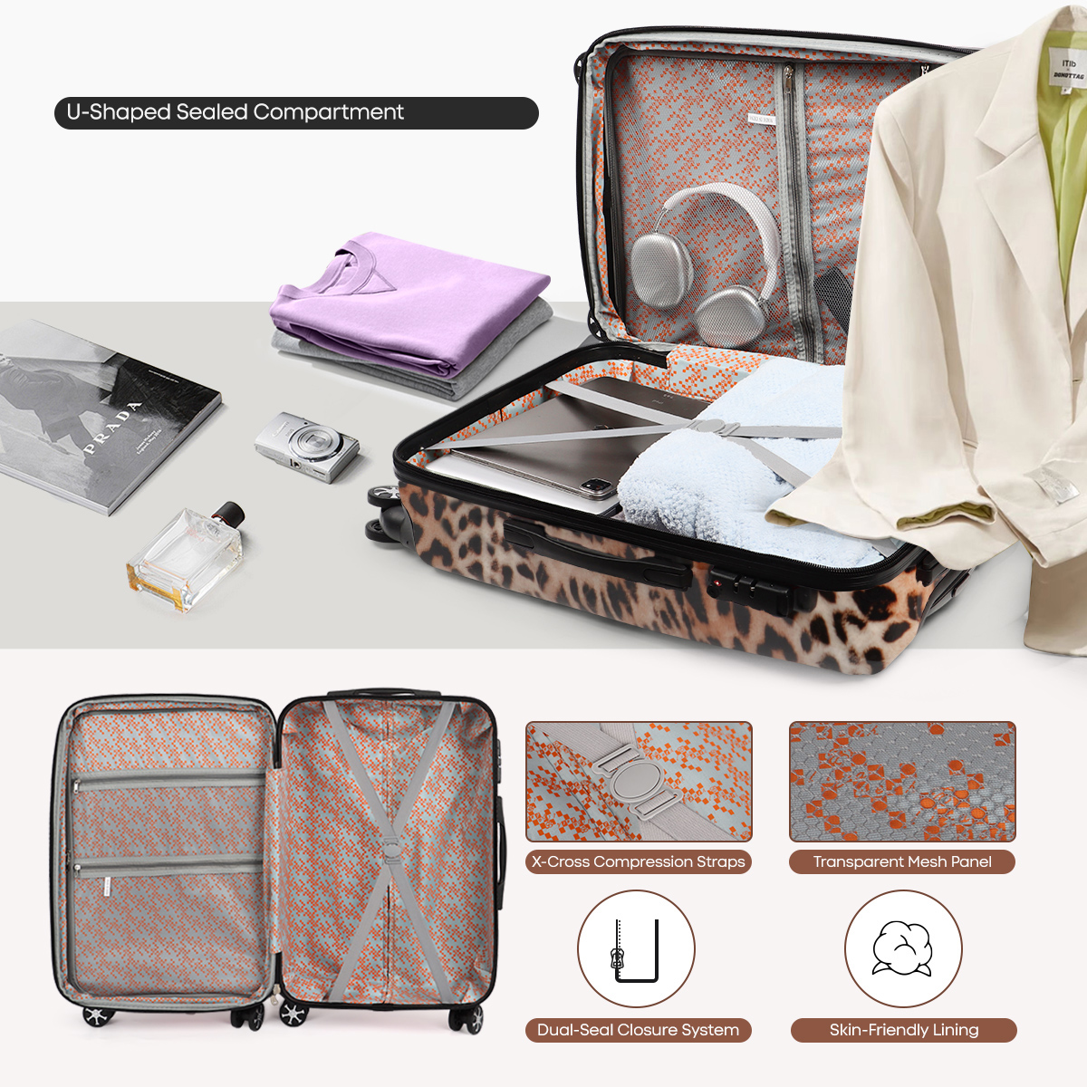 28 Inch Large Checked Luggage Expandable Suitcase with Spinner Wheels & TSA Lock Lightweight Durable PC Hardshell Rolling Suitcase,0028#18