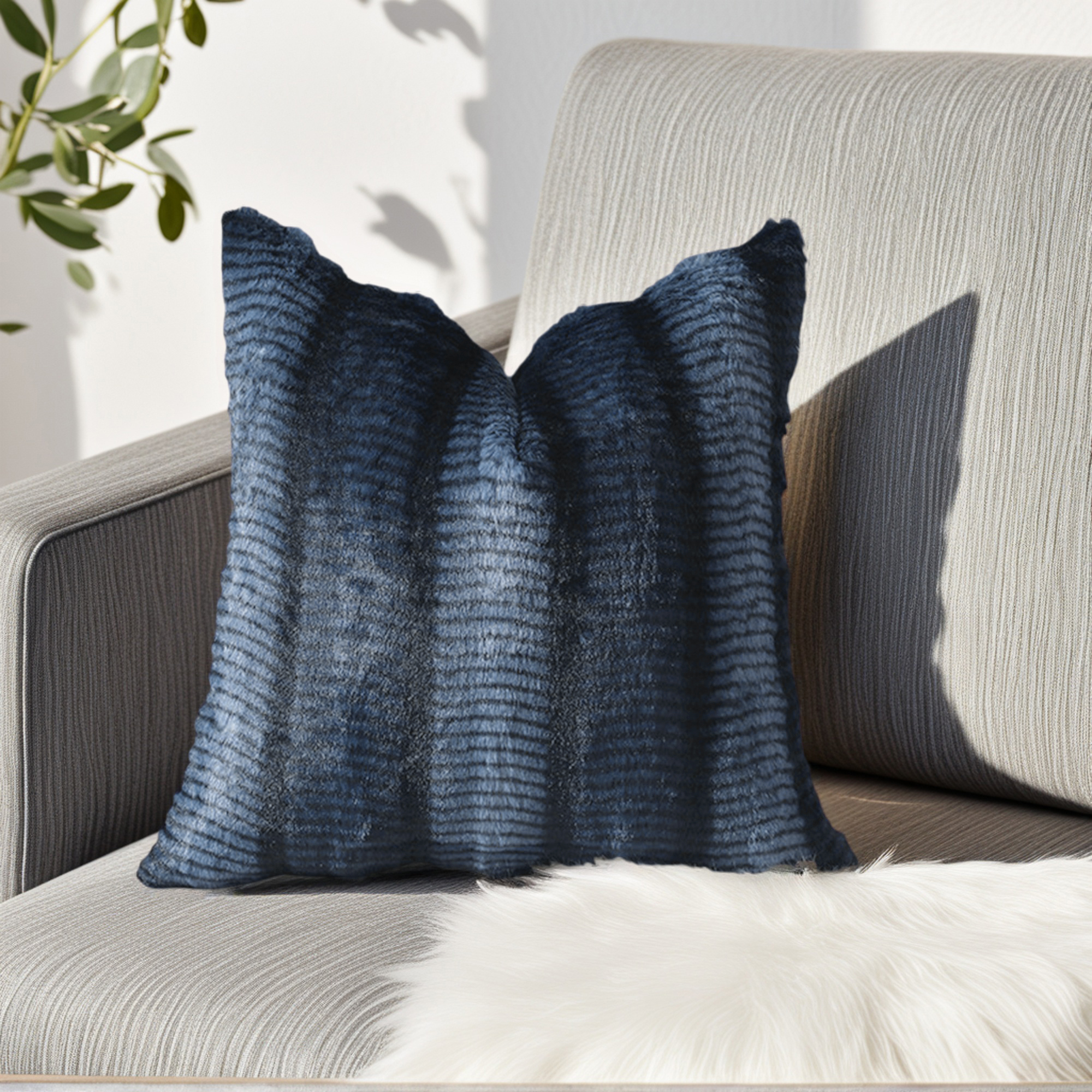 Unique Bargains Pack of 2 Plush Striped Pillow Covers 18" x 18" Dark Blue