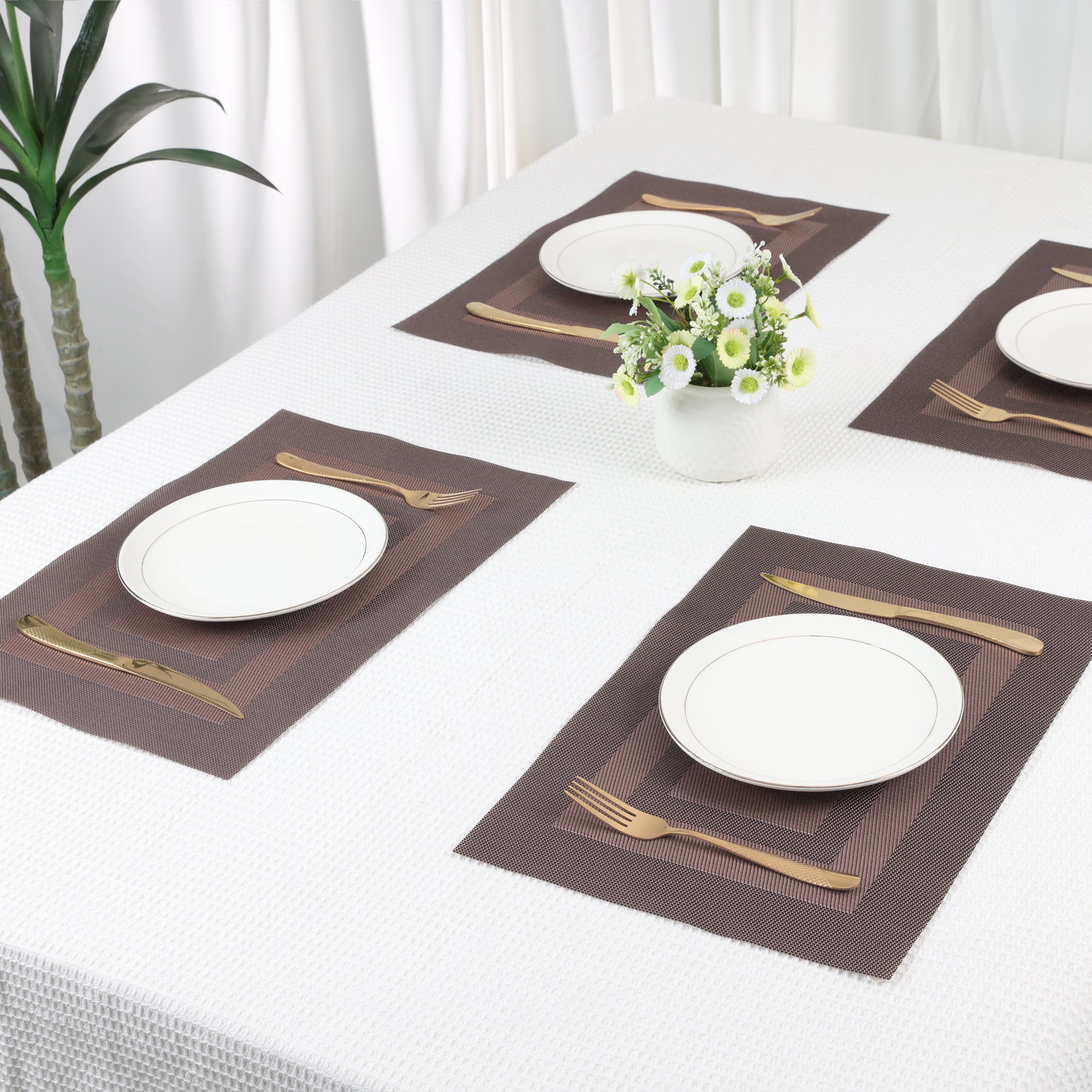 Unique Bargains Set of 6 Placemats for Kitchen Table Decor Brown