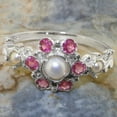 thumbnail image 5 of LBG British Made Traditional Solid 925 Sterling Silver Ring with Cultured Pearl & Pink Tourmaline Womens Promise Ring - 33 size options - Size 4.25, 5 of 7