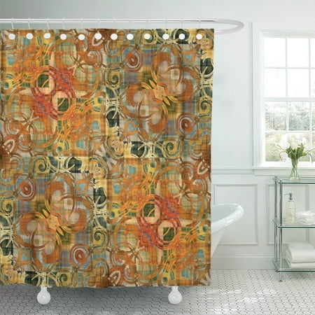 Orange And Gray Shower Curtain PKNMT Ornamental Vintage Pattern in Orange Old Gold and Grey Polyester Shower Curtain 60x72 inches ()
