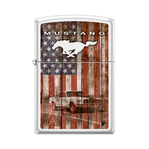 Zippo Lighter - Personalized Custom Message Engraved on Backside for Ford Mustang USA Flag White Matte #Z5198