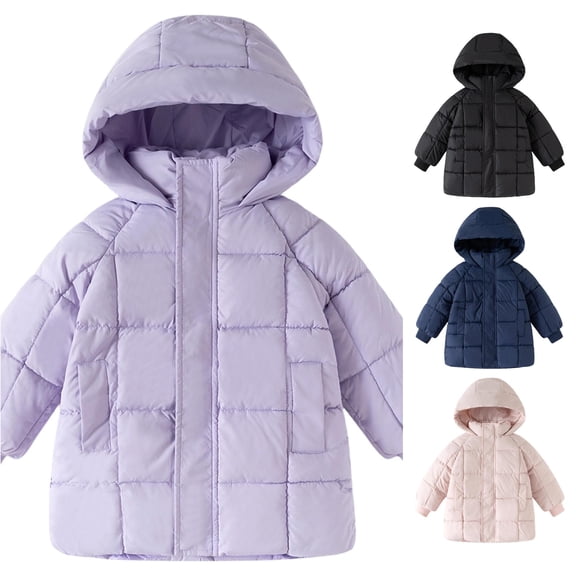 Ulitacool Boy Winter Coast Long Winter Warm Hooded Outerwear And Insulated Quilted Jacket For Cold Weather Big Boys Soft Wear Light Purple
