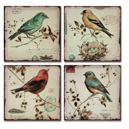 Pack of 4 Multi-Colored Bird Canvas Wall Hangings Wall Art Decor 10"