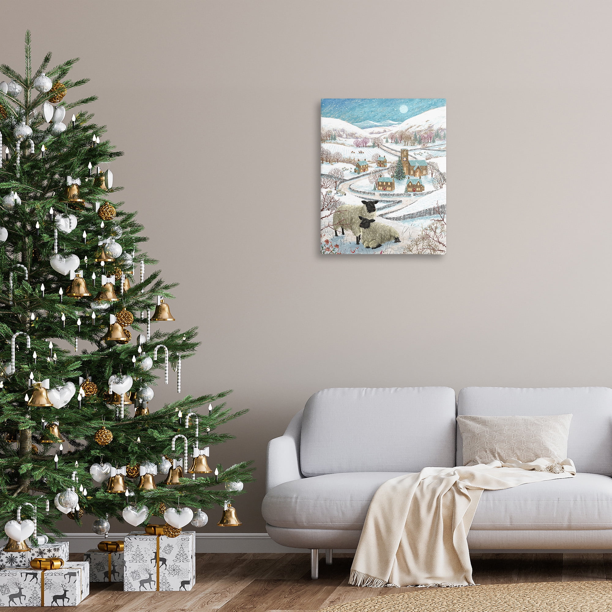 Stupell Industries Sheep on Wintery Hill Animals & Insects Painting Gallery Wrapped Canvas Art Print Wall Art, 24 x 30