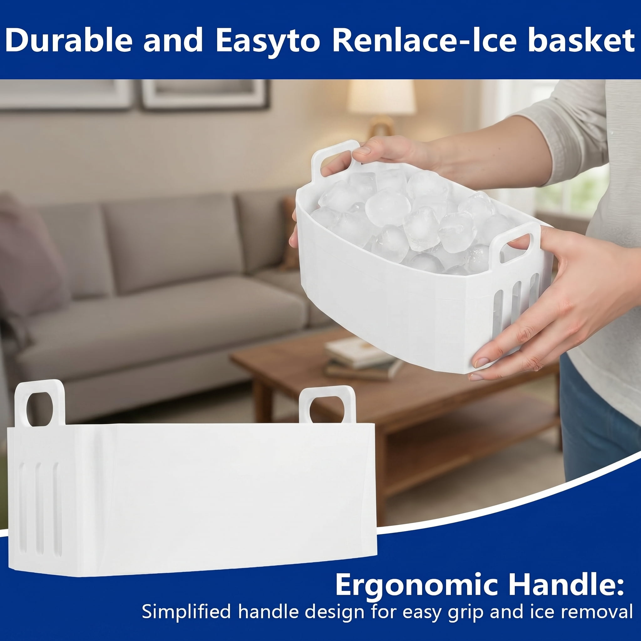 Ice Maker Replacement Basket for Magic Chef Countertop Ice Machine, Removable Ice Storage Bin for Kitchen Home Office Use, White