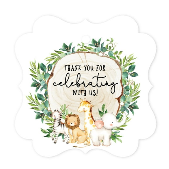 Koyal Wholesale Fancy Frame Kids Party Favor Thank You Tags with String, Safari Animals Birthday Gift Tags For Gift Bags