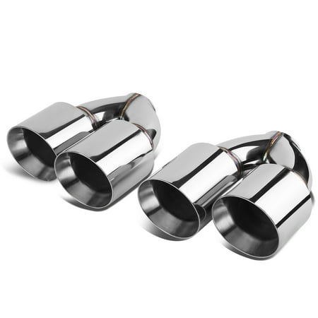 Universal Direct Fit Round Cut Dual Outlet Exhaust Muffler Tips Fits over 2.5