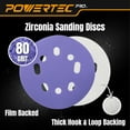 thumbnail image 2 of POWERTEC PRO 50PK, 5 Inch Sanding Discs Hook and Loop, 80 Grit, Zirconia Orbital Sander Sandpaper for 5 & 8 Hole Random Orbital Sanders - Automotive, Paint, Metal, Woodworking (45308Z-50), 2 of 7