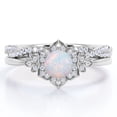 thumbnail image 1 of JeenMata Anillo de Bodas con Banda Trenzada Infinita de Ópalo Etíope de Talla Redonda de 1,5 Quilates y Moissanita con Bisel de Halo de Flores Engastado en Oro Blanco de 18 K sobre Plata, 1 of 6