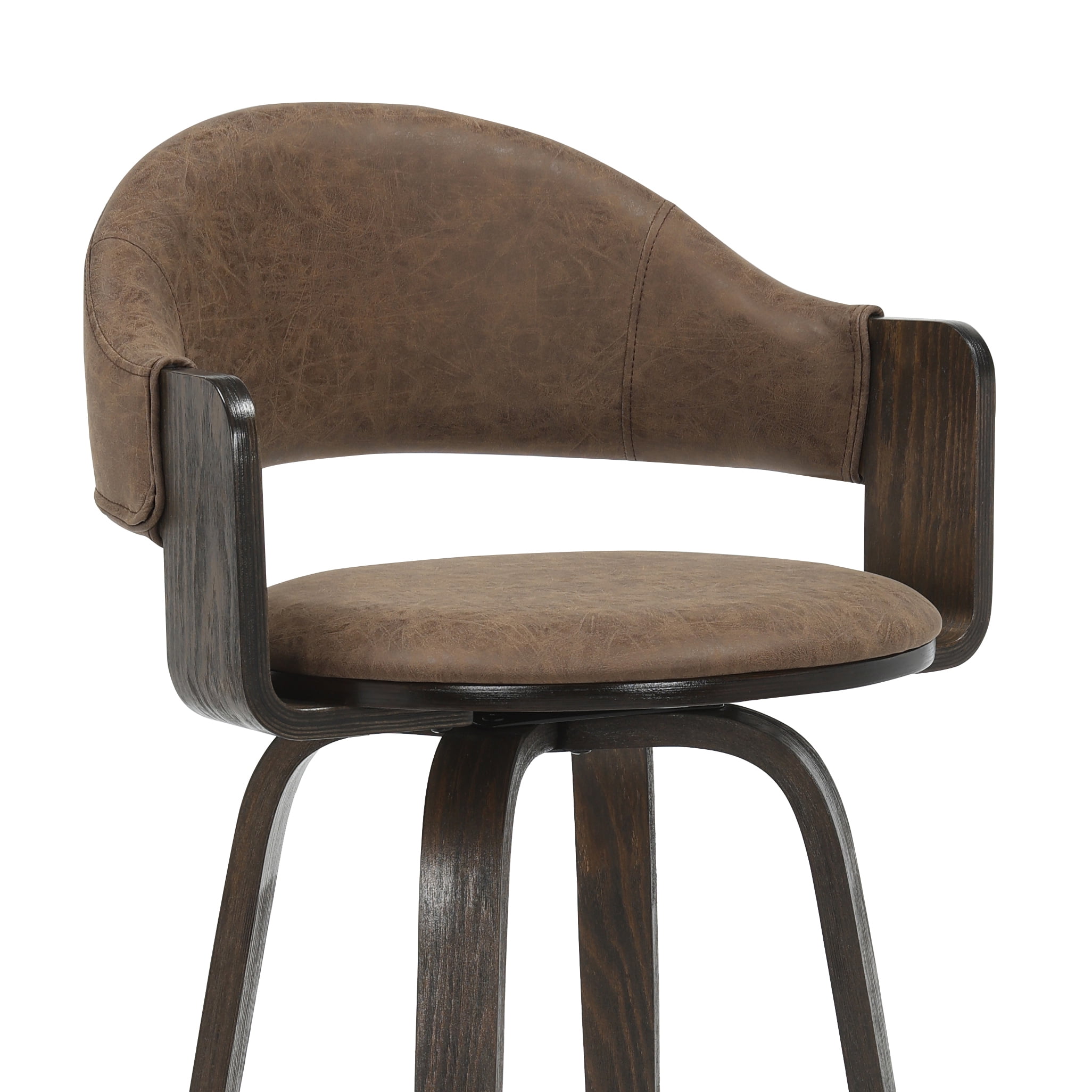Daxton 40 in. H Swivel Bar Height Vintage Dark Brown Round Back Wood Bar Stool with Faux Leather Seat Set of 3