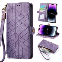 Wallet Case Compatible with Motorola Moto G Stylus 5G 2025, Detachable Wrist Strap PU Leather Card Slots Zipper Pocket Classic Kickstand Embossed Flip Cover for Motorola Moto G Stylus 5G 2025, Purple