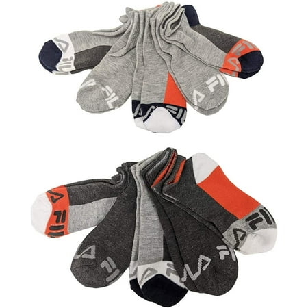Fila Kids Boys 10-Pack Half Cushion Quarter Socks Logo Repeat - Light Gray Heather, Boys Small Shoe Sizes 7-10