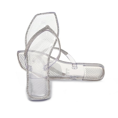 

Binmer New Flip-Flops Women s Crystal Shoes Rhinestone Flat Sandals And Slippers Jelly
