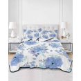 thumbnail image 2 of Full Size Quilt Bedding Set, Blue Watercolor Floral Reversible Summer Quilt 3 Pieces, Spring Flower Abstract Art Lightweight Bedspreads Coverlets with 2 Pillow Shams for All Seasons, 2 of 5