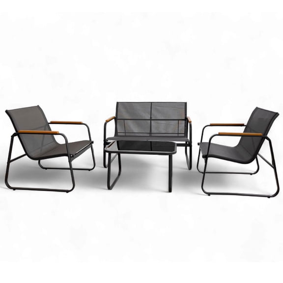 Juego de Sala de Jardin para Exteriores Textilene Madera gris Grande