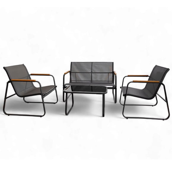 Juego de Sala de Jardin para Exteriores Textilene Madera gris Grande