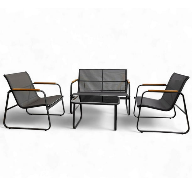 Juego de Sala de Jardin para Exteriores Textilene Madera gris Grande