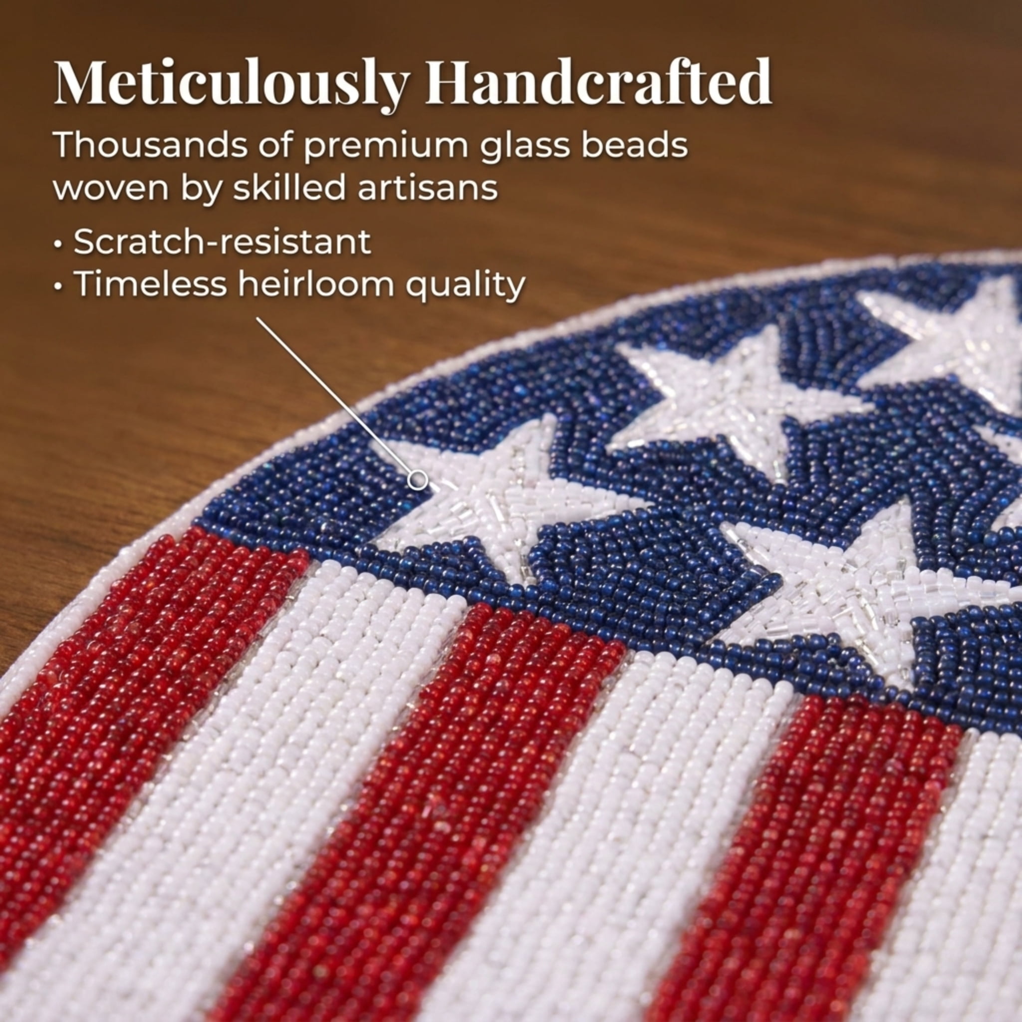 American Flag Beaded Placemats Set of 2 - 4th of July Patriotic Freedom Stars Independence and Memorial Day Heat Stain Resistant Table Place Mats for Kitchen Dining Table Home Decor - 14 Inches