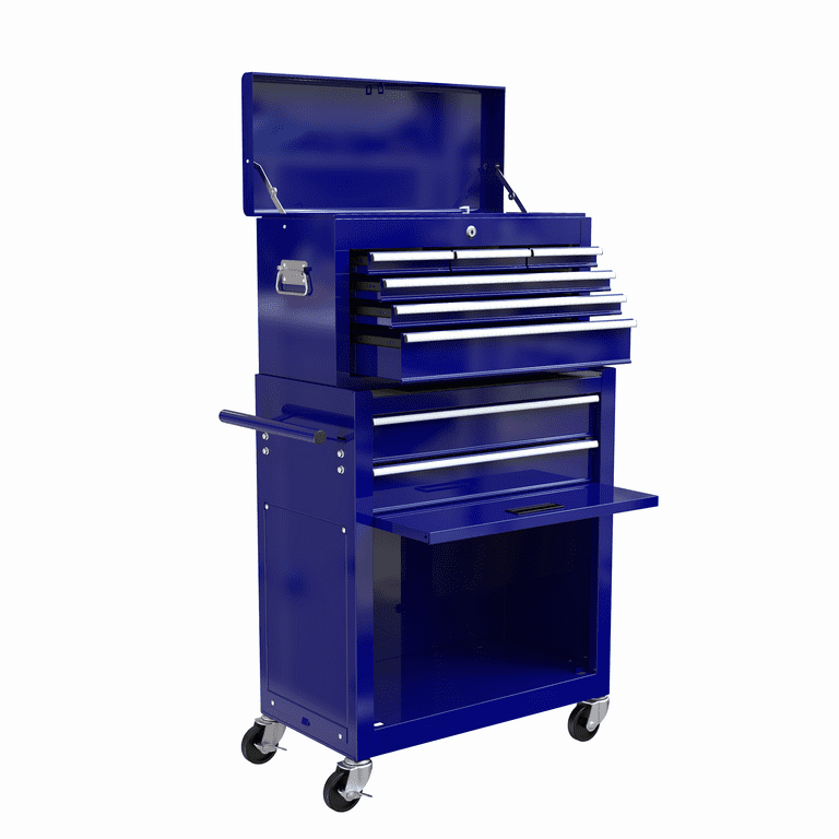 Rolling Tool Chest with 8 Drawers, 2-in-1 Hidden Multifunctional Toolbox Set, Blue Tool Box On Wheels Storage Cabinet Lockable with Sliding Drawers