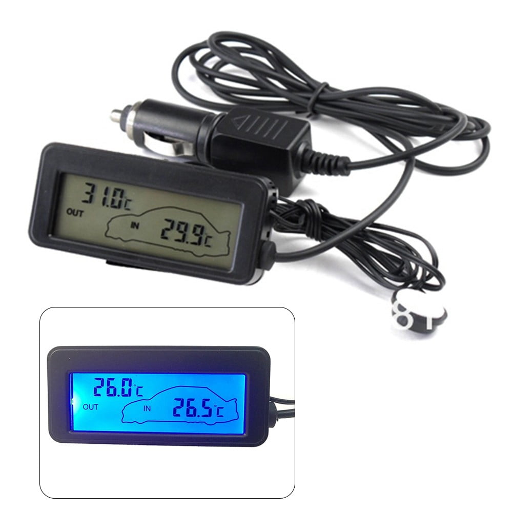 Car Thermometer Inside Outside, Digital 12V LCD Display Indoor Outdoor  Sensitivity Thermometer Temperature Meter