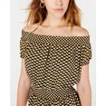thumbnail image 3 of Bar III Women's Geometric Print Smocked Top Black Size X-Small, 3 of 3