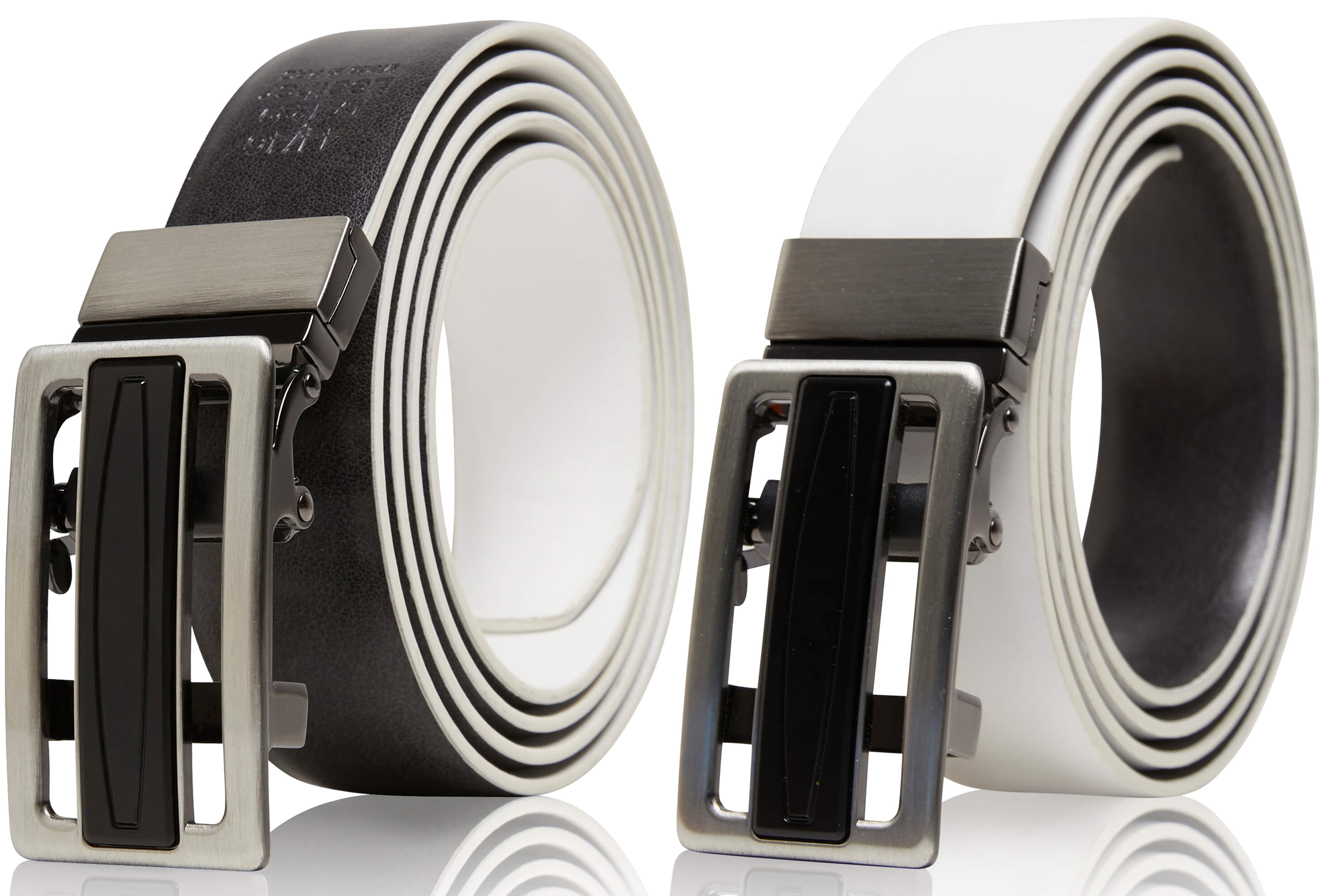 uxcell Men Ratchet Leather Belt with Nickel Automatic Sliding Buckle Black 35mm