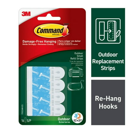 Command Outdoor Foam Strip Refills, White, Small, 16 Strips/Pack