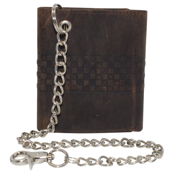 Men's RFID Blocking Premium Leather Chain Trifold Wallet