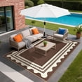 thumbnail image 4 of HIWEAVER Brown 8' x 10' Outdoor Rug PP Plastic Straw Woven Waterproof Patio Rug with Border Portable Outside Carpet for Balcony Deck Picnic Garden Decor, 4 of 7