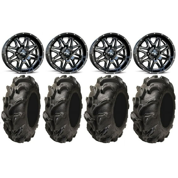 MSA Black Vibe 14" UTV Wheels 28" Mega Mayhem Tires Yamaha Viking Wolverine YXZ1000R CFMoto ZForce 950 UForce 1000