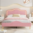 thumbnail image 3 of Full Size Upholstered LED Bed Frame with Adjustable Headboard and Footboard, Velvet Princess Platform Bedframe for Kids/Girls, Wooden Slats Support, No Box Spring Needed, Easy Assembly, Pink, 3 of 9