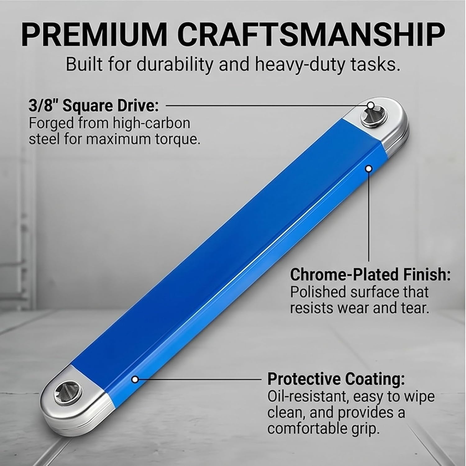 Bolthero Offset Extension Wrench, 15.4" Zero-Degree Chain-Drive Extender, 0.8" Ultra-Thin Profile, 4 Adapters 1/4" 3/8" 1/2" Drive, 53 Ft/Lb Impact Ready For Automotive Tight Space Repai