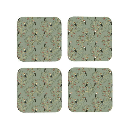 

Leather Coasters with Heat-resistant for Drinks Toucan Bird Pomegranate Plant Cup Coasters Cup Pad Mat for Tabletop Protection Coffee Table Office Desk and Housewarming Gift