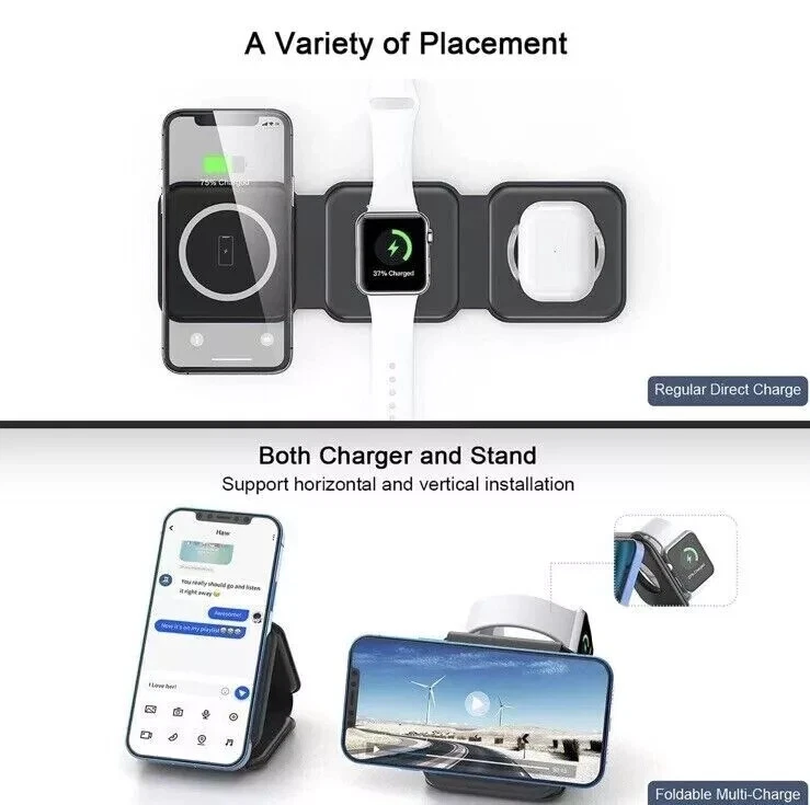 CIRCLE- 3 In 1 Portable Magnetic Wireless Charger For Iphone/ Iwatch /Airpods 2,3,Pro