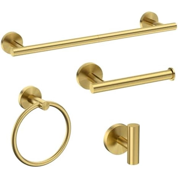Brushed Gold Bathroom Accessories Set, 18-Inch Towel Bar Set Wall Mounted, Durable SUS304 Stainless Steel Bathroom Hardware Set, 4-Piece