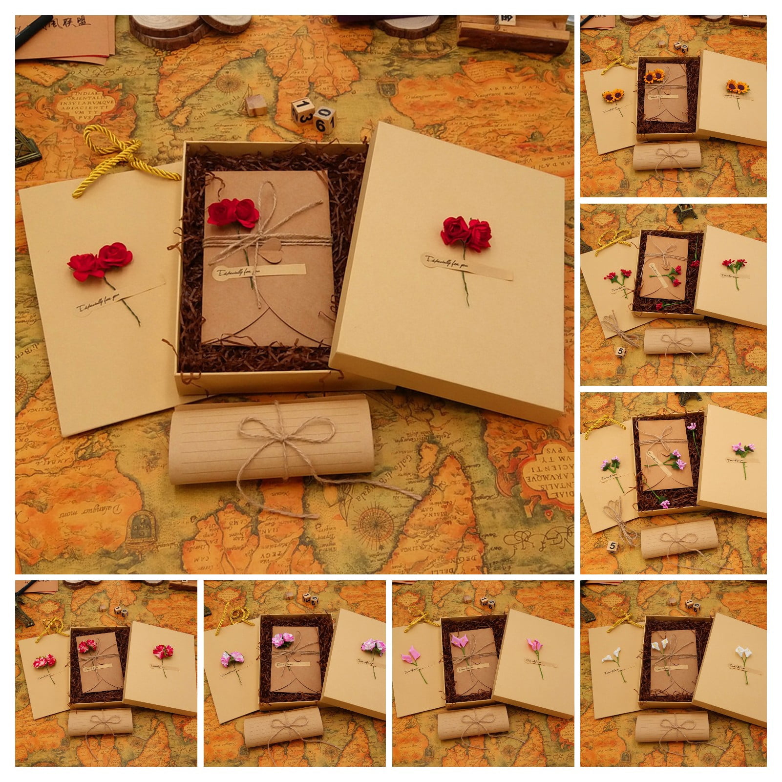 Opvise Letter Paper Envelope Set Romantic Vintage Style with Flowers Decoration Clear Line Smooth Writing Letter Envelopes E