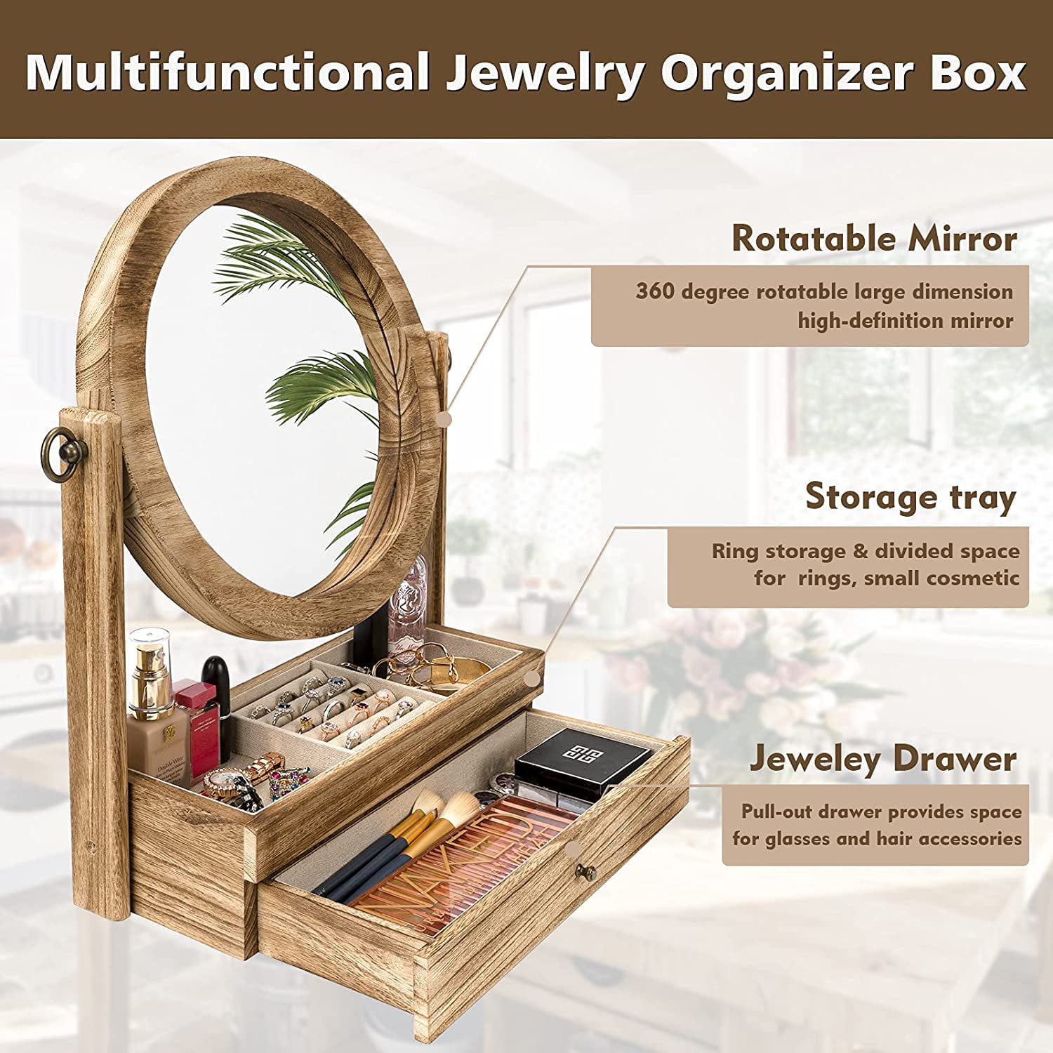 Details about   Wood Jewelry Box Necklace Trinket Storage Case Chest Gift Yellow Background